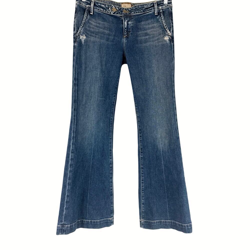 PAIGE Santa Monica Jeans Womens 32 Blue Bootcut Flare Stretch USA Made